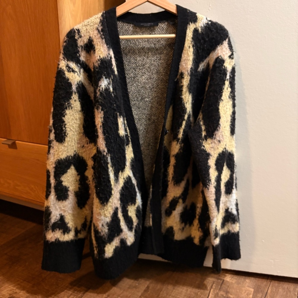 All Saints Black and Tan Cheetah Patterned Cardigan - Medium